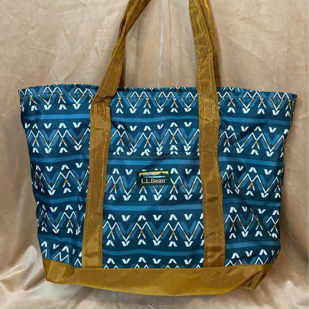 L.L.Bean Everyday Lightweight Printed Tote Bag Geometric Pattern Blue